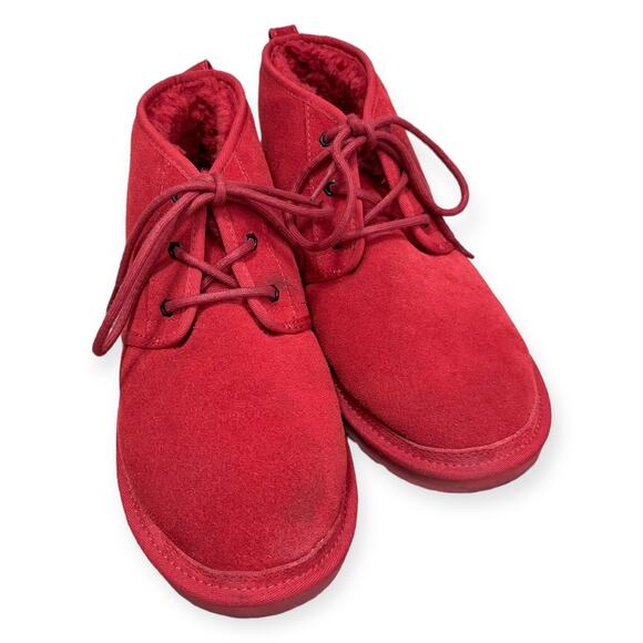 UGG Red Neumel Uggplush Wool Blend Lining Lace Up Chukka Boots Men's Size 11 - Picture 1 of 13